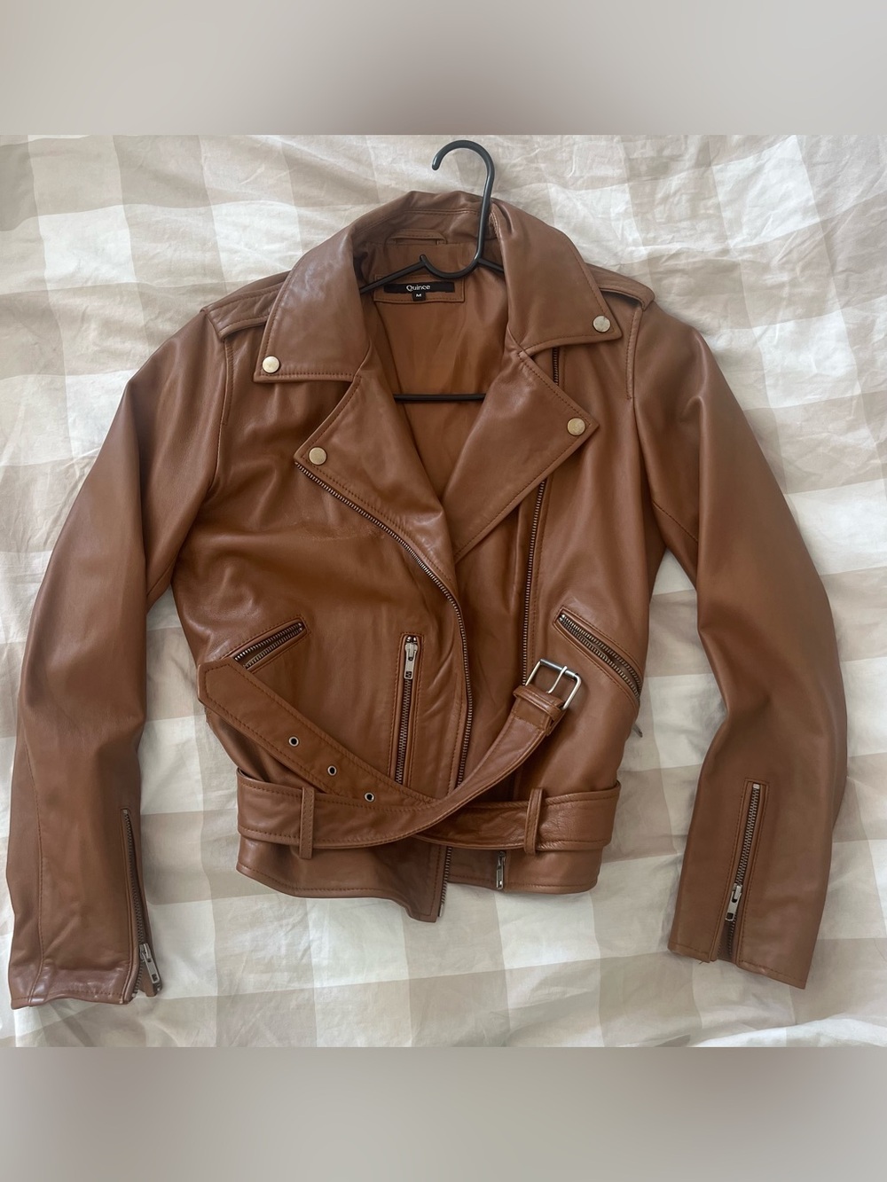 Quince Tan Leather Moto Jacket with Belt - Picture 2 of 12